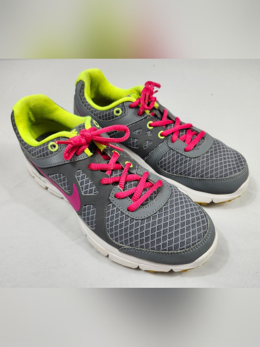 Nike Women's 9 XE Wide Gray Athletic Sneakers w/Pink & Neon Yellow Accents